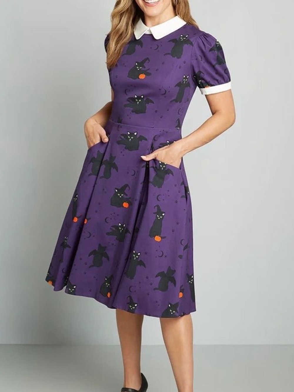 ModCloth x Collectif Black Cat Celebration Swing Dress